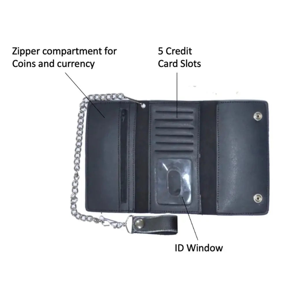 Black Trifold Snap Closure Biker Wallet - Unik Just for Bikers - Flyclothing LLC