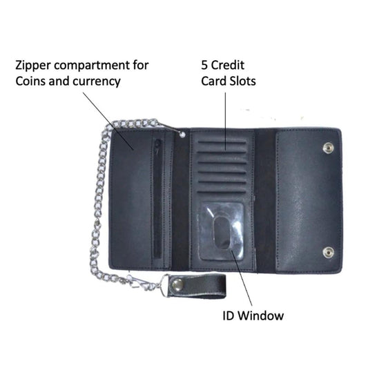Black Trifold Snap Closure Biker Wallet