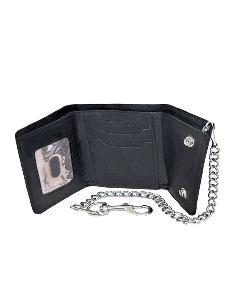 Small Brown Trifold Leather Biker Chain Wallet - Unik Just for Bikers - Flyclothing LLC