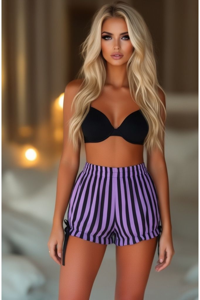Daisy Corsets Black/Light Purple Striped Bloomers - Daisy Corsets