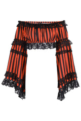 Daisy Corsets Black/Orange Striped Smocked Flare Sleeve Peasant Top - Daisy Corsets