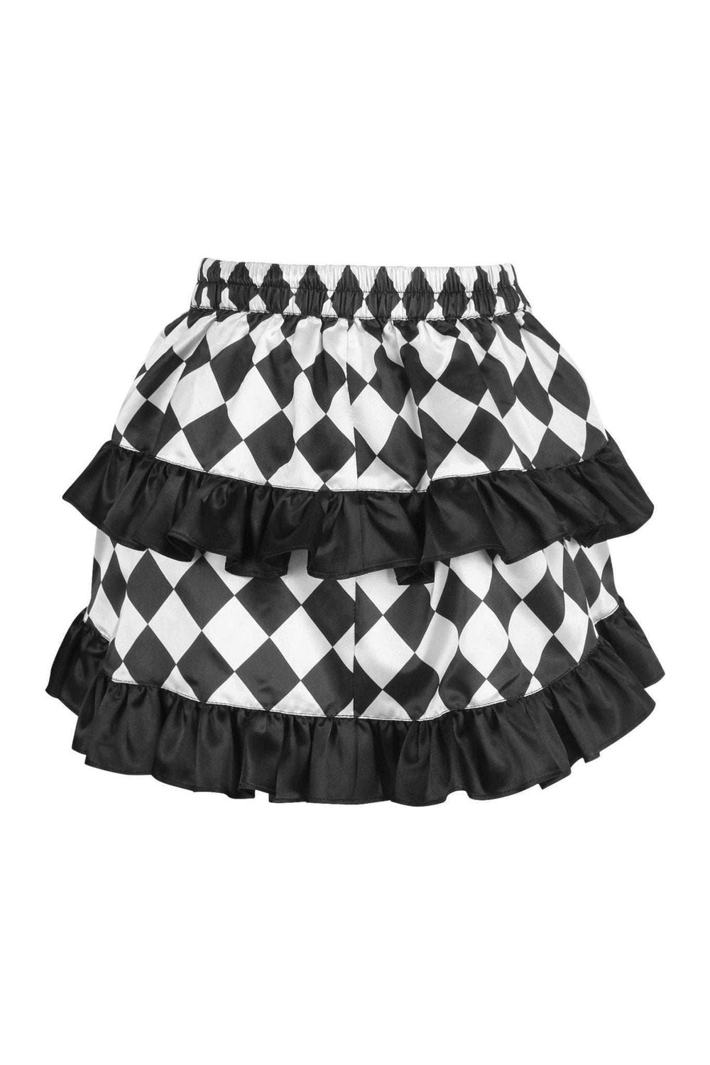 Daisy Corsets Black/White Diamond Print Satin Ruched Bustle Skirt - Daisy Corsets - Flyclothing LLC