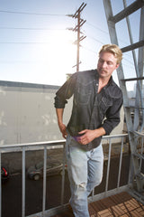 Rockmount Ranch Wear Men's Black Stonewashed Denim Blanket Stitch Western Shirt - Rockmount Clothing - Flyclothing LLC