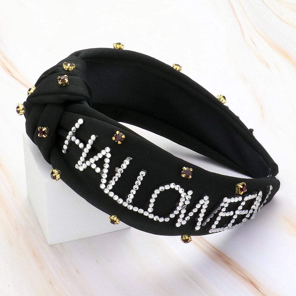 Bling Studded HALLOWEEN Message Pointed Stone Cluster Embellished Knot Headband - Madeline Love - Flyclothing LLC