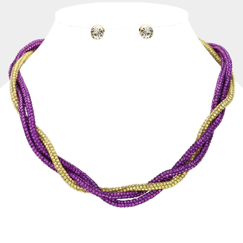 Bling Studded Twisted Necklace - Madeline Love - Flyclothing LLC