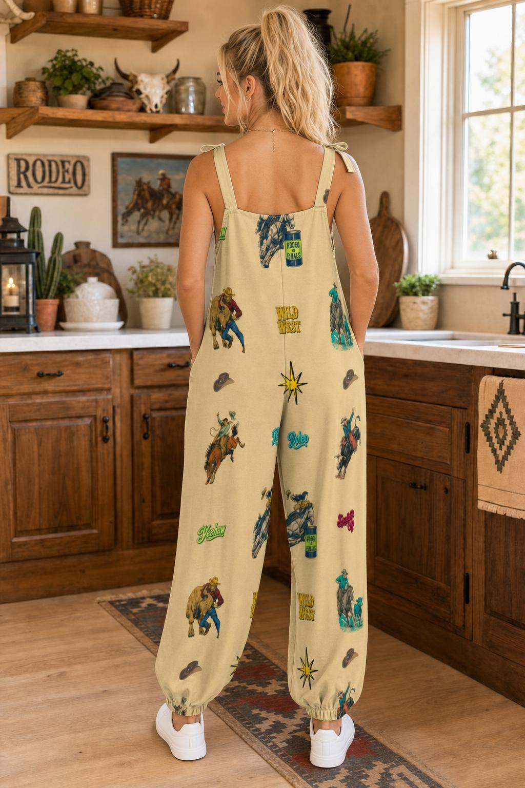 Baha Ranch The Last Roundup Western Rodeo Overalls Jumpsuit - Tan