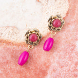 Blooming Pink Agate Post Golden Earrings - Barse Jewelry