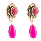 Blooming Pink Agate Post Golden Earrings - Barse Jewelry