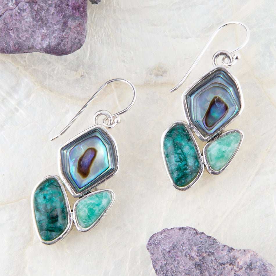 Blue Abalone Fire Sterling Silver Cluster Earrings - Barse Jewelry - Flyclothing LLC