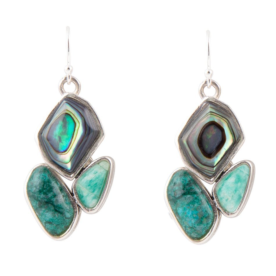 Blue Abalone Fire Sterling Silver Cluster Earrings - Barse Jewelry