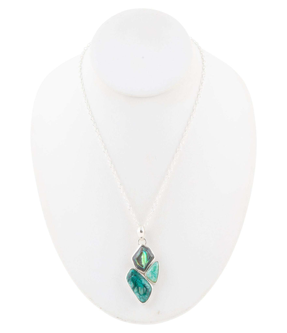 Blue Abalone Fire Sterling Silver Cluster Pendant Necklace - Barse Jewelry - Flyclothing LLC