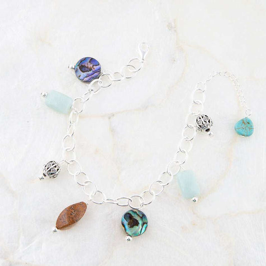 Blue Abalone Sterling Silver Charm Bracelet - Barse Jewelry - Flyclothing LLC