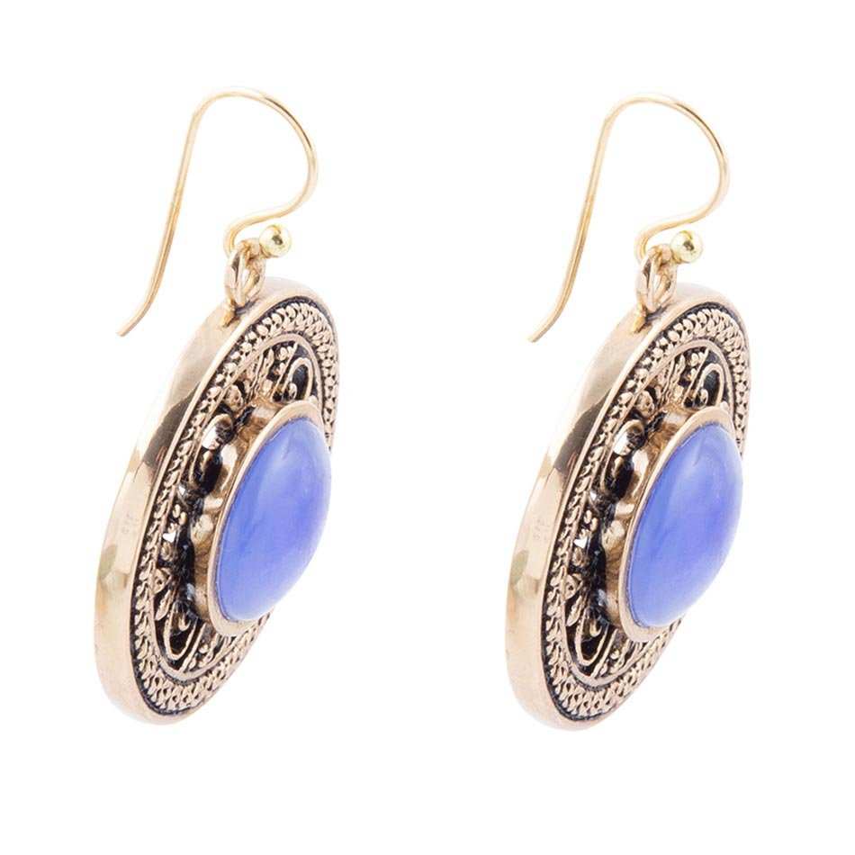 Blue Agate and Golden Detail Drop Earrings - Barse Jewelry - Flyclothing LLC