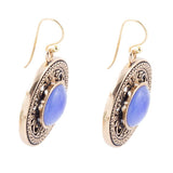 Blue Agate and Golden Detail Drop Earrings