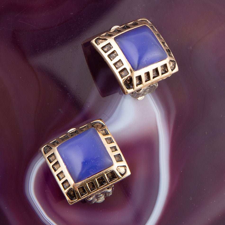 Blue Agate Golden Clip Earrings - Barse Jewelry - Flyclothing LLC