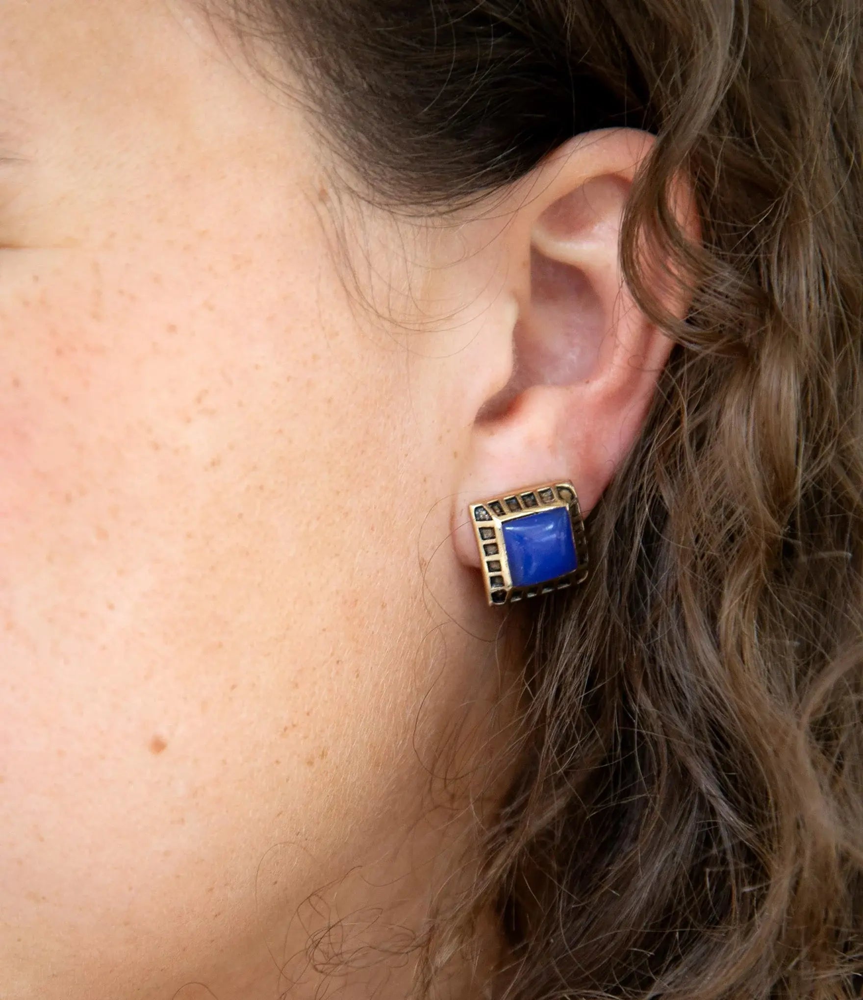Blue Agate Golden Clip Earrings - Barse Jewelry - Flyclothing LLC
