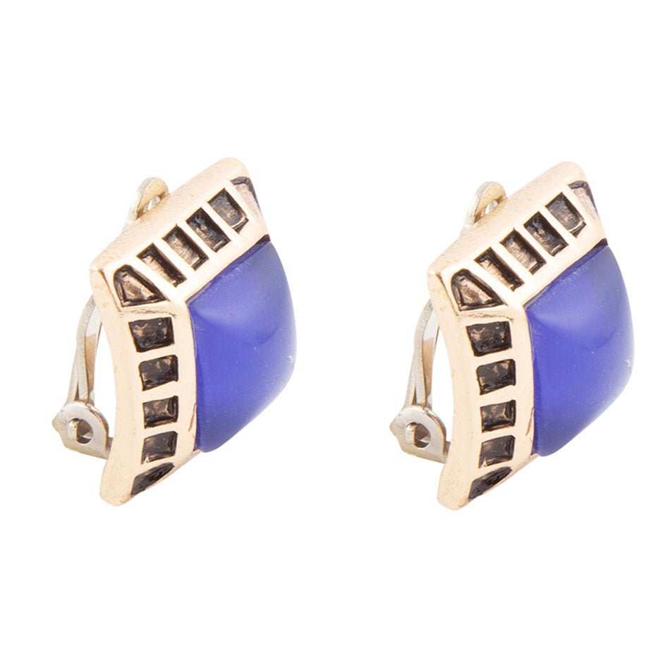 Blue Agate Golden Clip Earrings - Barse Jewelry - Flyclothing LLC