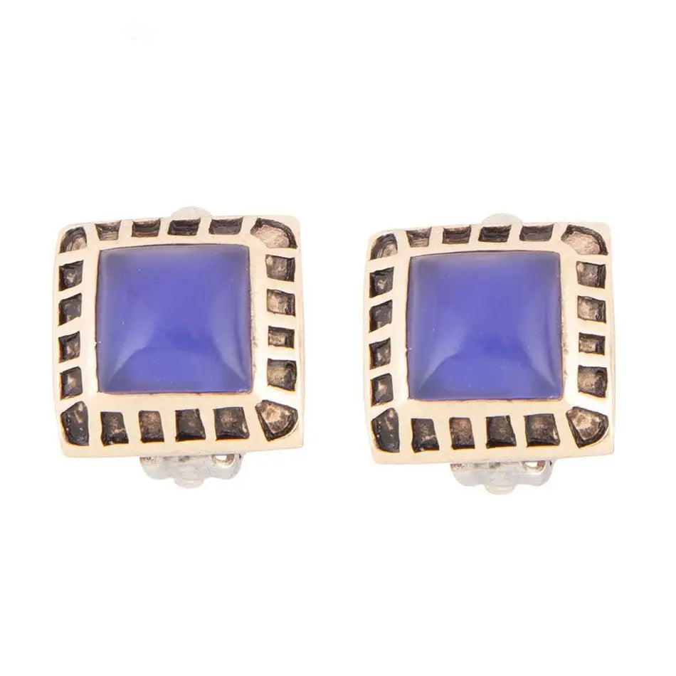 Blue Agate Golden Clip Earrings - Barse Jewelry - Flyclothing LLC