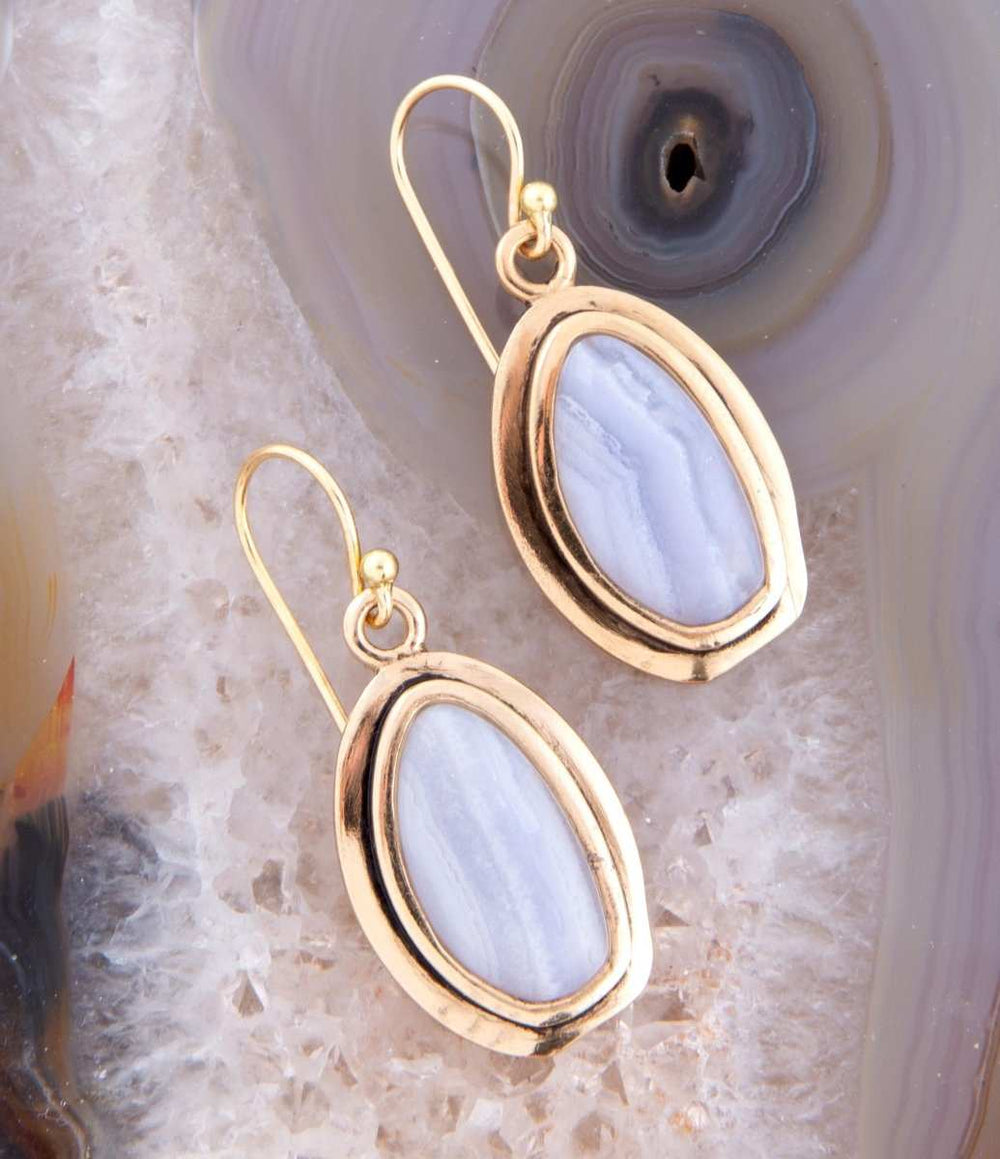 Blue Agate Golden Drop Earrings - Barse Jewelry - Flyclothing LLC