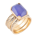 Blue Agate Stackable Golden Three Set Ring - Barse Jewelry