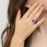 Blue Agate Stackable Golden Three Set Ring