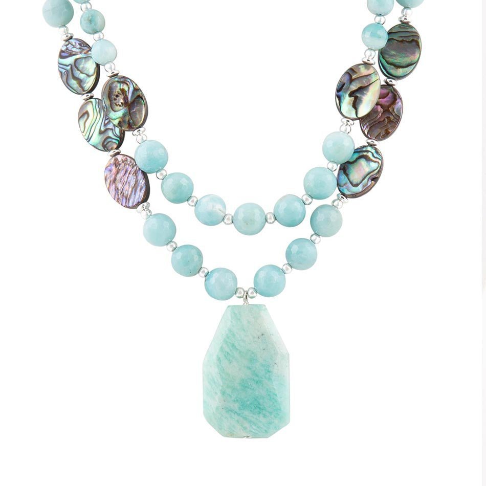 Blue Amazonite and Abalone Pendant Necklace - Barse Jewelry