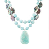 Blue Amazonite and Abalone Pendant Necklace - Barse Jewelry
