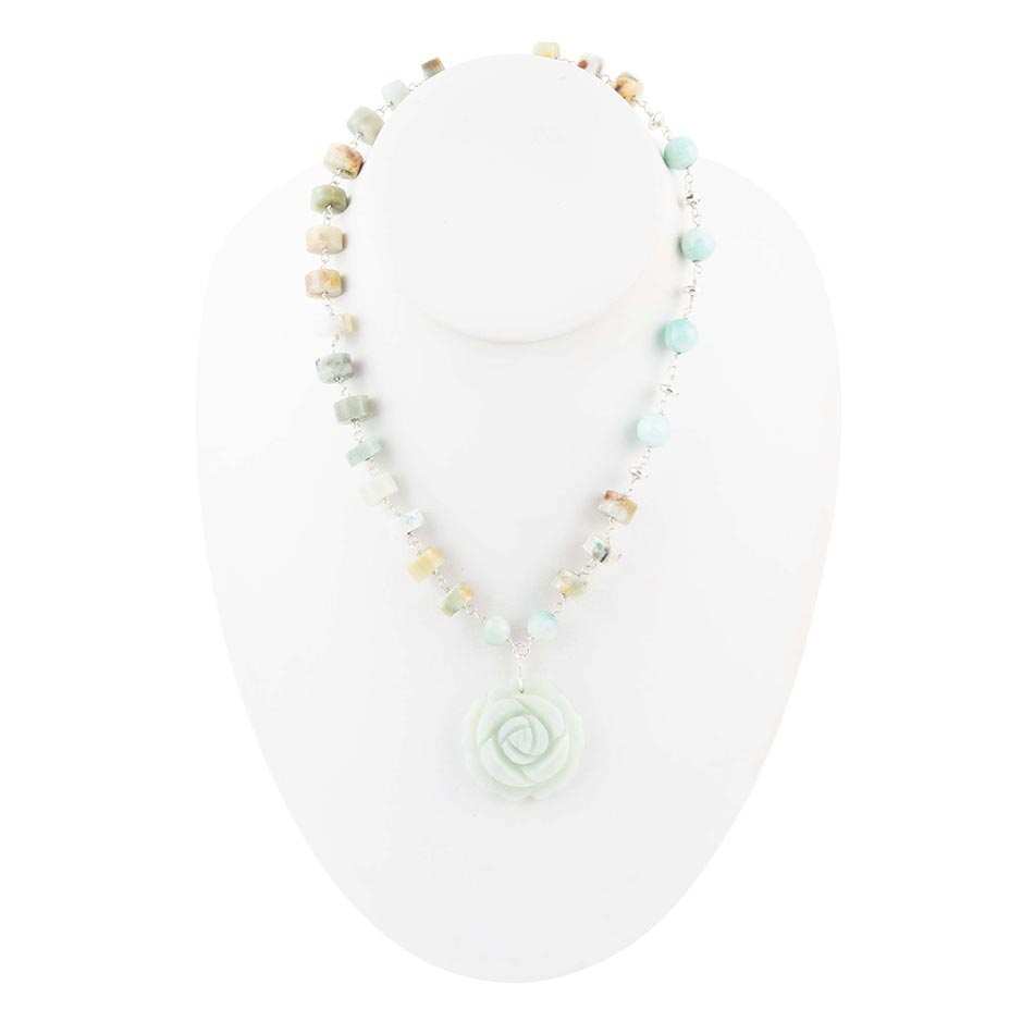 Blue Amazonite Rosette Sterling Necklace - Barse Jewelry - Flyclothing LLC