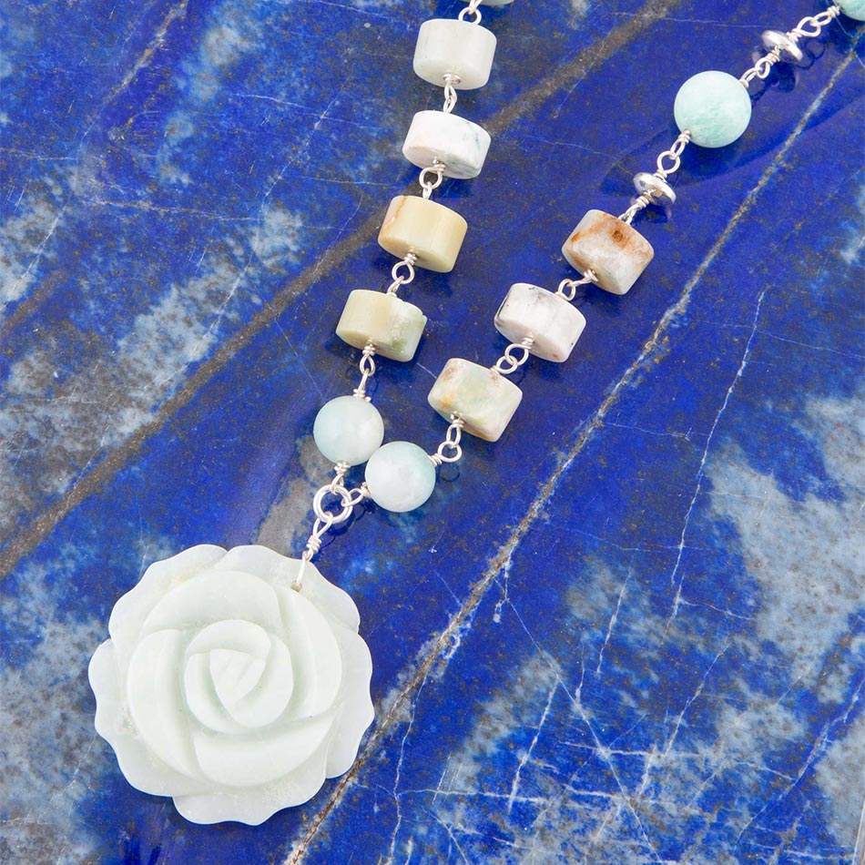 Blue Amazonite Rosette Sterling Necklace - Barse Jewelry - Flyclothing LLC