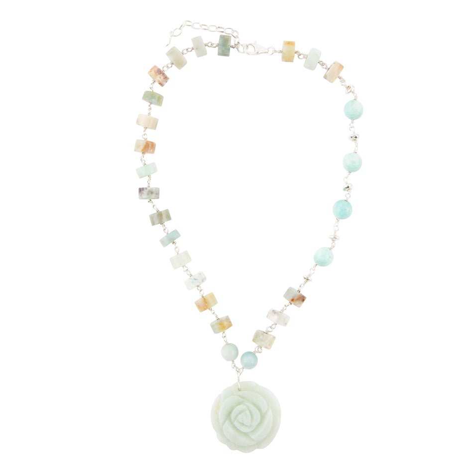 Blue Amazonite Rosette Sterling Necklace - Barse Jewelry - Flyclothing LLC