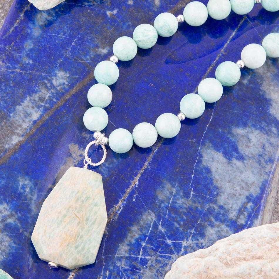 Blue Amazonite Sterling Silver Pendant Necklace - Barse Jewelry - Flyclothing LLC