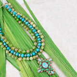 Legacy Lime Green and Blue Turquoise Golden Cross Pendant Statement Necklace - Barse Jewelry