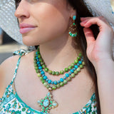 Legacy Lime Green and Blue Turquoise Golden Cross Pendant Statement Necklace - Barse Jewelry - Flyclothing LLC