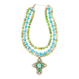 Legacy Lime Green and Blue Turquoise Golden Cross Pendant Statement Necklace - Barse Jewelry - Flyclothing LLC