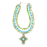 Legacy Lime Green and Blue Turquoise Golden Cross Pendant Statement Necklace - Barse Jewelry - Flyclothing LLC