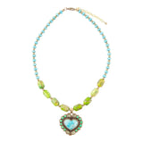 Legacy Heart Lime Green and Blue Turquoise Golden Pendant Necklace - Barse Jewelry - Flyclothing LLC