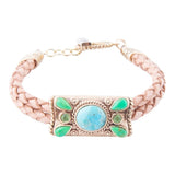 Legacy Lime Green and Blue Turquoise Braided Leather Bracelet