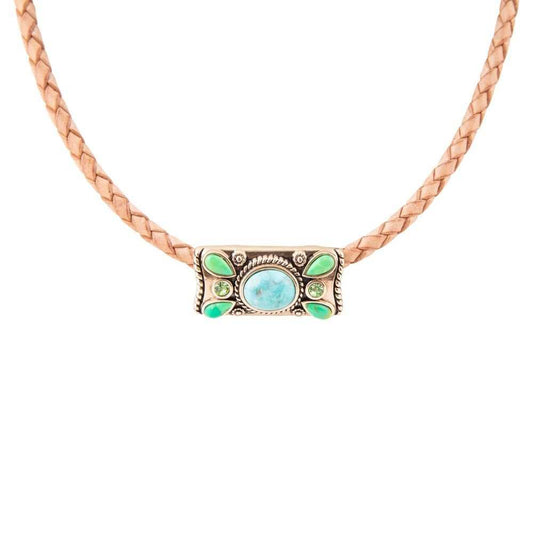 Legacy Lime Green and Blue Turquoise Braided Leather Necklace - Barse Jewelry - Flyclothing LLC