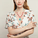Blue and Red Turquoise Teardrop Golden Necklace - Barse Jewelry - Flyclothing LLC