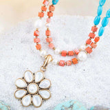 Blue and White Hibiscus Mother of Pearl Pendant and Necklace