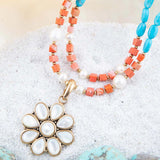 Blue and White Hibiscus Mother of Pearl Pendant and Necklace - Barse Jewelry