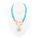 Blue and White Hibiscus Mother of Pearl Pendant and Necklace - Barse Jewelry - Flyclothing LLC