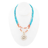 Blue and White Hibiscus Mother of Pearl Pendant and Necklace - Barse Jewelry