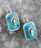 Blue Apatite and Abalone Stacked Sterling Silver Earrings - Barse Jewelry - Flyclothing LLC