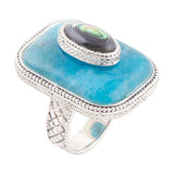 Blue Apatite and Abalone Stacked Sterling Silver Ring - Barse Jewelry