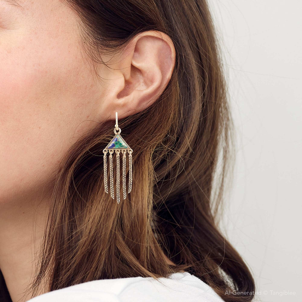 Blue Azurite Matrix Chandelier Golden Earrings - Barse Jewelry - Flyclothing LLC