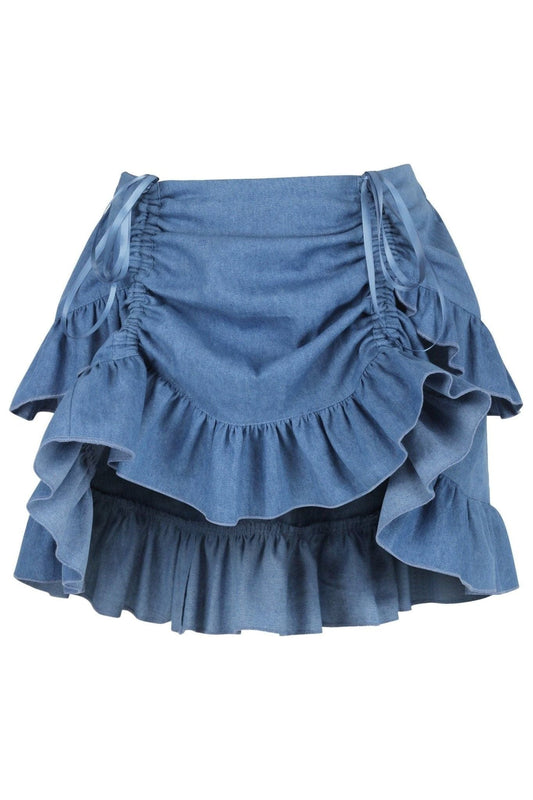 Daisy Corsets Blue Denim Ruched Bustle Skirt