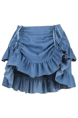 Blue Denim Ruched Bustle Skirt - Daisy Corsets - Flyclothing LLC