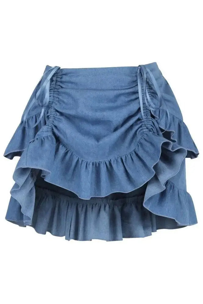 Blue Denim Ruched Bustle Skirt - Daisy Corsets - Flyclothing LLC