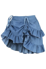 Daisy Corsets Blue Denim Ruched Bustle Skirt - Daisy Corsets - Flyclothing LLC